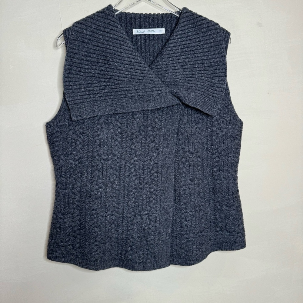 Woolrich Gray Cable Knit Sleeveless Cardigan Sweater size large